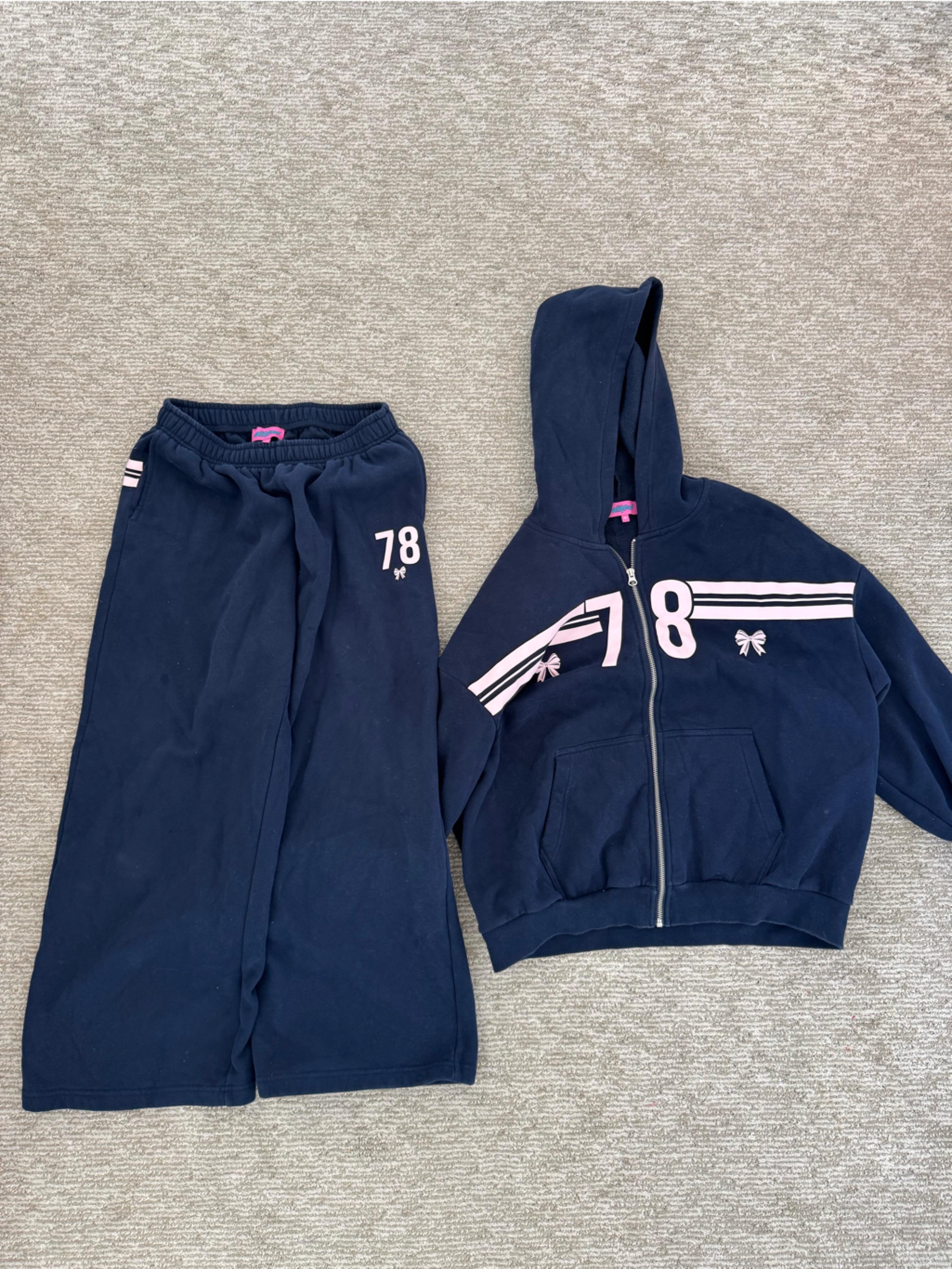 Edikted Navy And Pink Women’s Zip Hoodie & Sweatpants Set
